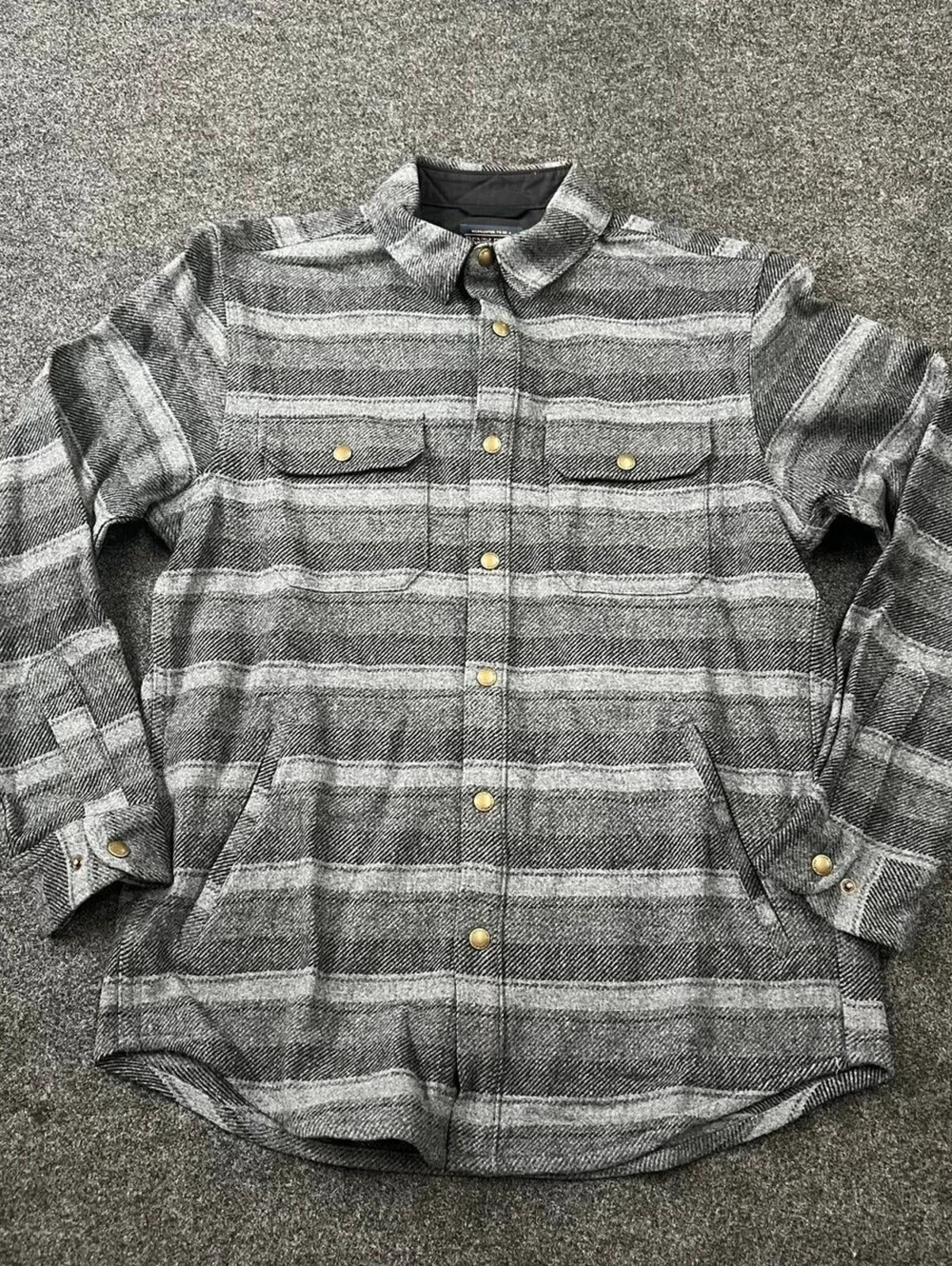 PENDLETON New Wool Forrest Twill Snap Shirt Men's Medium Grey Mix Stripe $219